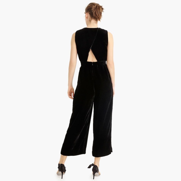 J Crew Black Velvet Jumpsuit - Size 0 - Picture 2 of 5